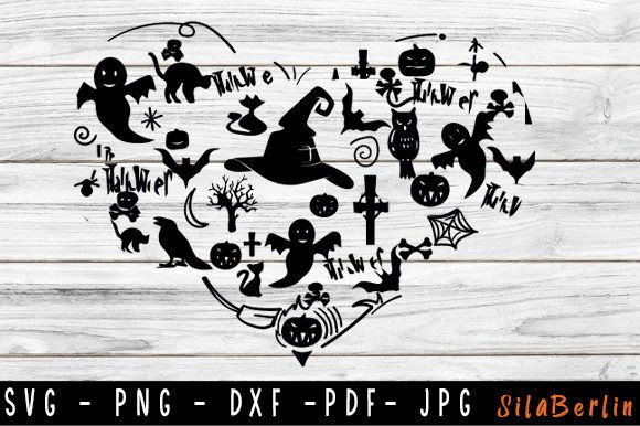 Heart Halloween SVG, Halloween Doodle Graphics for Crafts