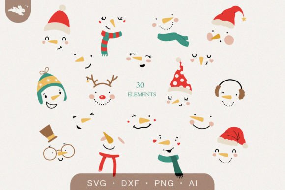 Snowman Face Svg Bundle, Funny Christmas Graphics for Crafts